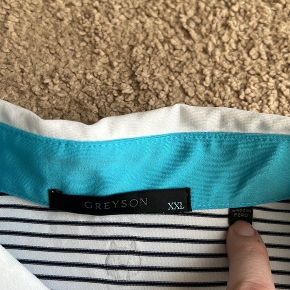 Greyson Ohoopee Striped White Navy Golf Polo - Picture 5 of 8